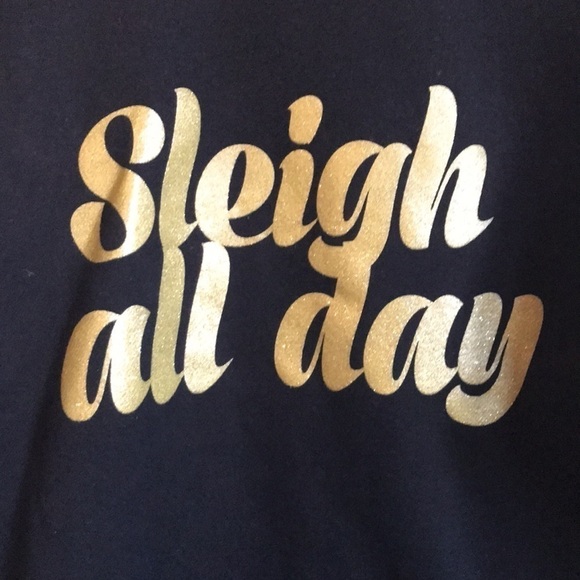 BRUNETTE the Label "SLEIGH ALL DAY" Classic Crew Neck Sweatshirt Gold Glitter - Picture 4 of 10